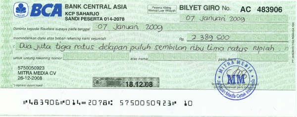 Contoh Cek Dan Bilyet - Sepcont