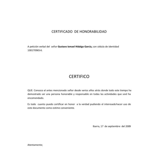 Certificado De Honorabilidad Para Una Persona - Quotes About q