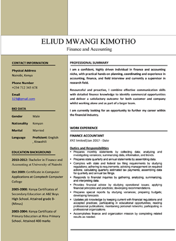 Sample Cv Format Kenya Sample Web L