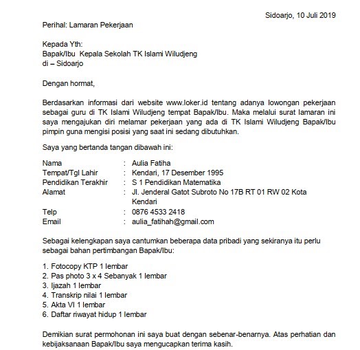 Surat Permohonan Kerja Sebagai Pensyarah - Sinter B