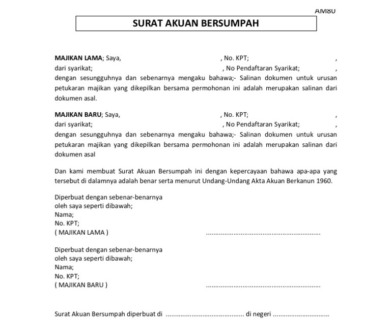 Surat Permohonan Pertukaran Majikan - Kronis b