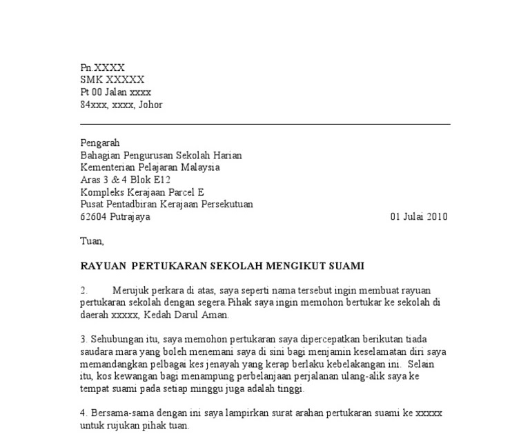 Contoh Surat Rayuan Untuk Sekolah - Malacca t