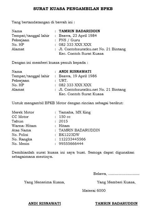 Seperti contoh surat kuasa pengambilan uang di bank mandiri ini Contoh Surat Kuasa Ambil Tilangan
