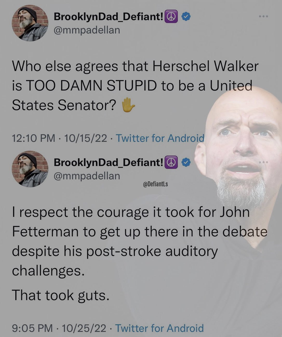 Hypocrite post by mmpadellan where says Herschel Walkeer is stupid, but Fetterman, suffering from a stroke and unable to talk right is gutsy.