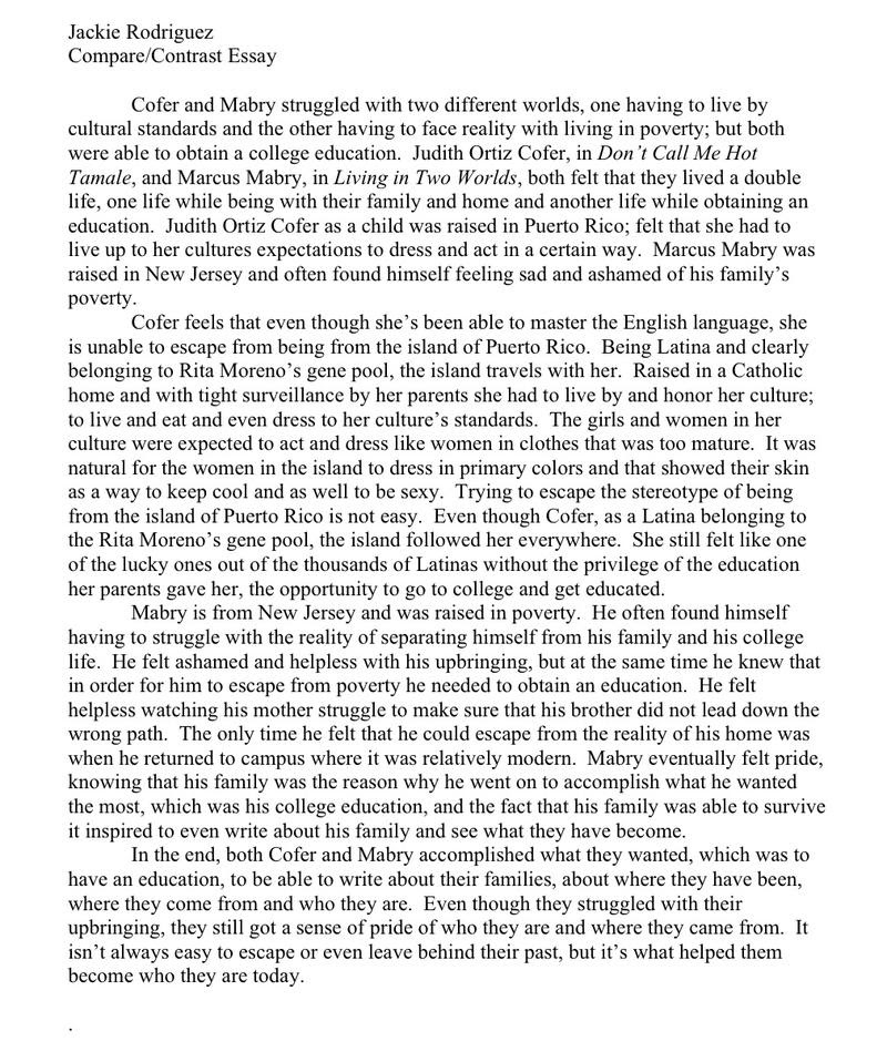 comparison essay example introduction