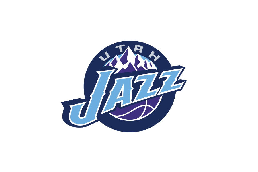 Jazz in sky blue against purple mountains in a blue circle. Michael Weinstein Nba Logo Redesigns Utah Jazz