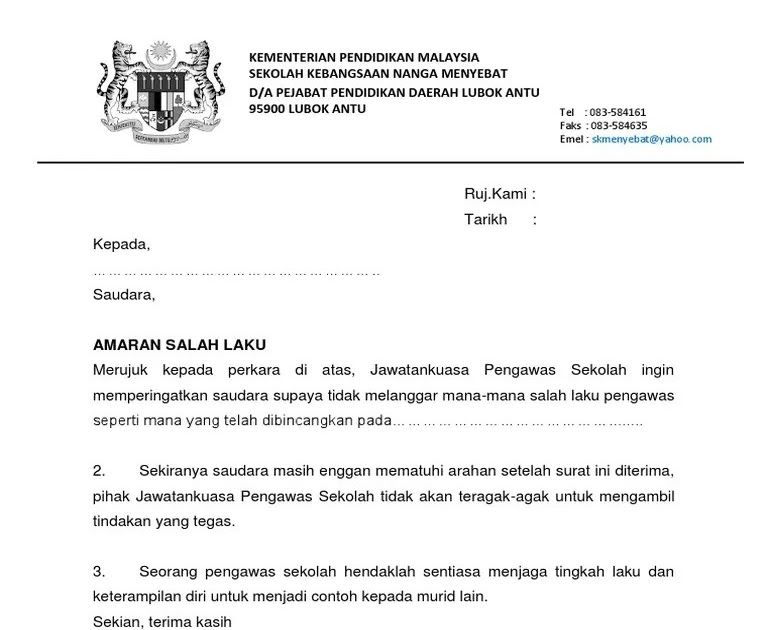 Contoh Syarikat Memberi Surat Amaran Datang Lewat Ke Pejabat