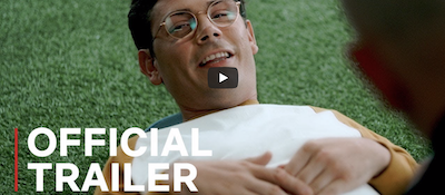 Scene from Special with Ryan O'Connell doing sit-ups on the grass looking at camera. Text: Official Trailer