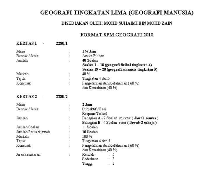 Soalan Esei Geografi Tingkatan 4 - Tersoal m