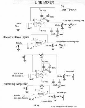 Simple Line Mixer and Patchbay Electronic Schematic Diagram