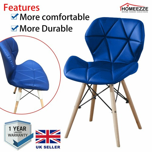 Office Equipment Supplies Eiffel Dining Chair Retro Wooden Legs Faux Leather Padded Patchwork Office Blue Business Office Industrial Pro Xolutions De Seat and back is covered with pleasant to the touch fabric and finished with solid seams.