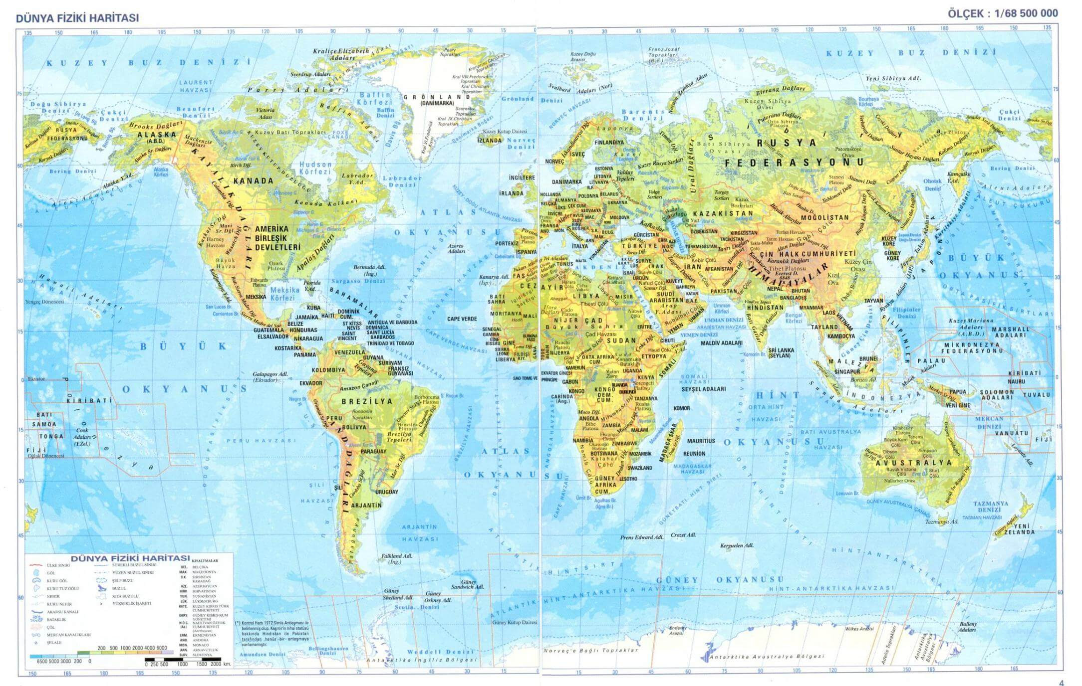 map of the world physical direct map