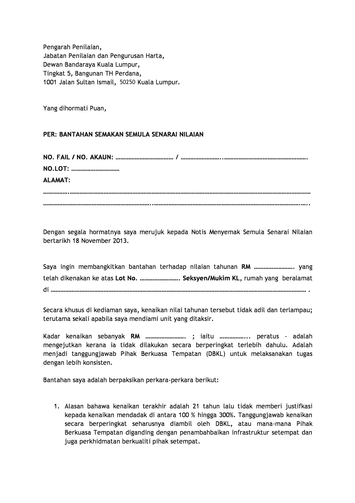 Surat Rayuan Rasmi Dbkl - Rasmi B