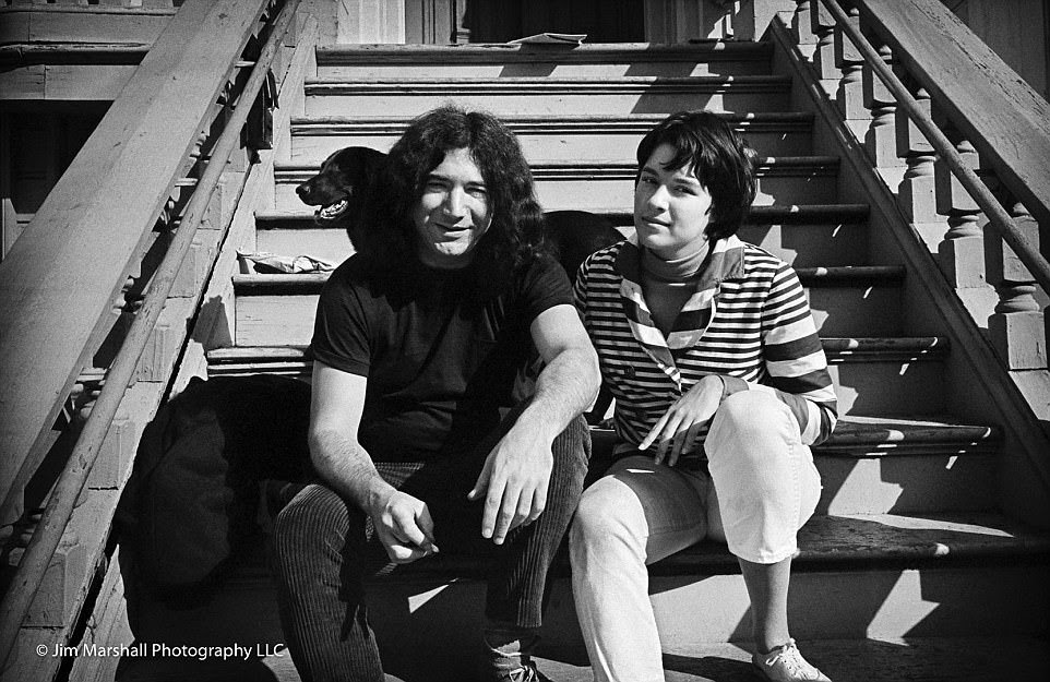 Jerry Garcia and his partner Carolyn 'Mountain Girl', with whom he would have two daughters and would eventually marry in 1981, on the steps of the Grateful Dead house at 710 Ashbury Street, May 1967
