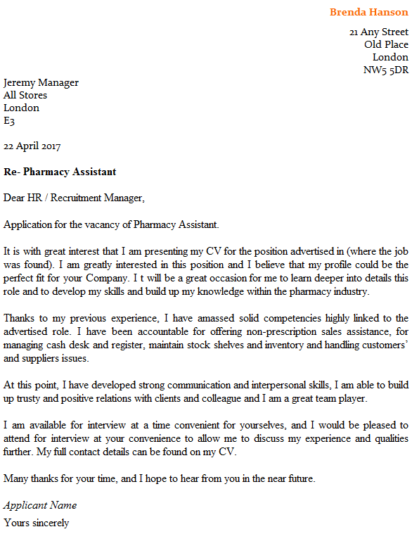 Get Sample Cover Letter For Pharmacist Job