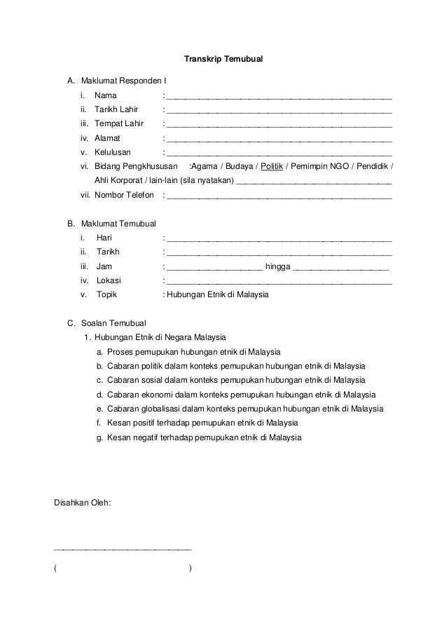 Contoh Assignment Temubual - Daniatoh