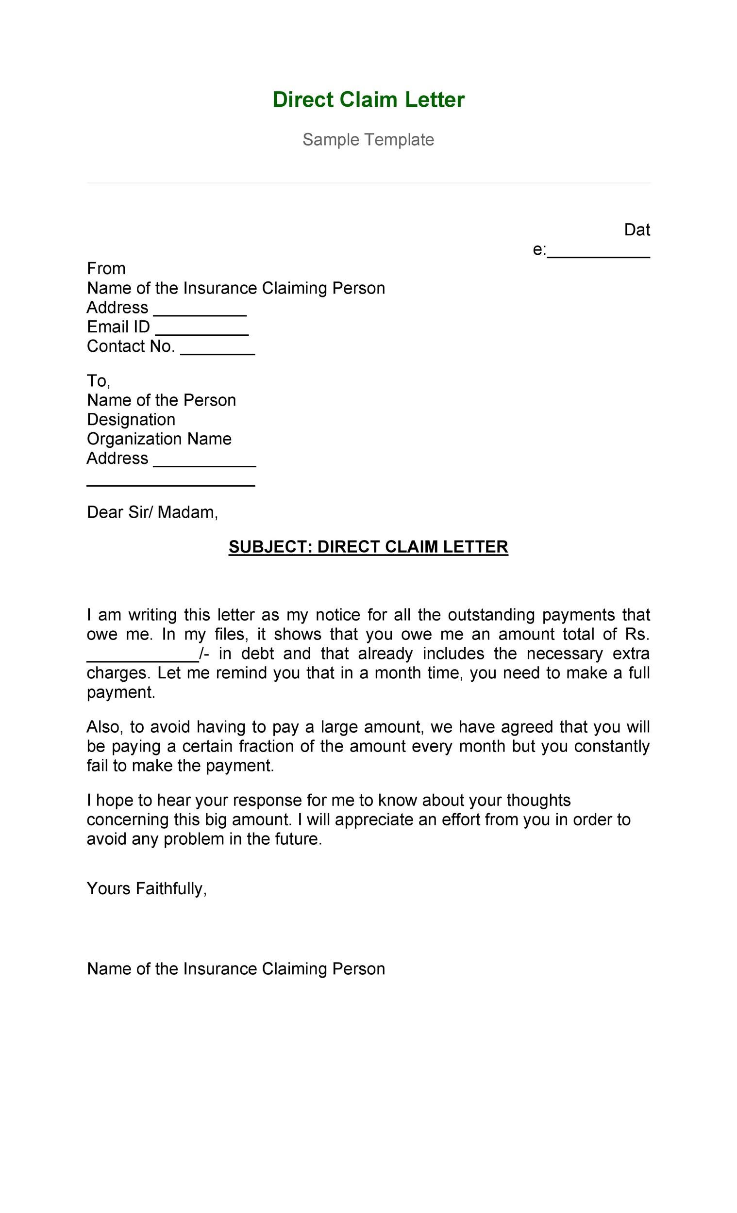 Sales Letter Template: Insurance Claim Letter Template