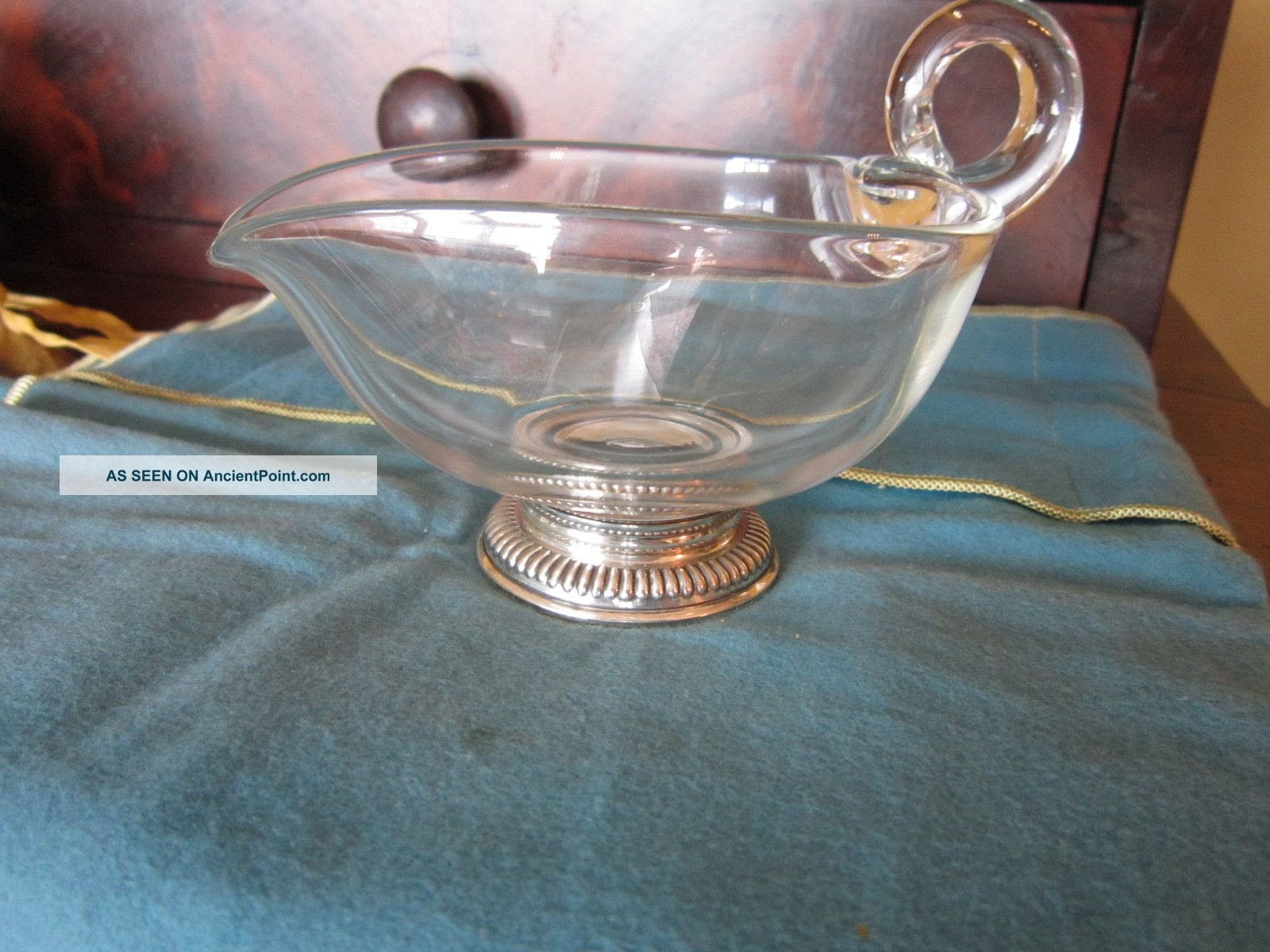 Gravy boat for the holidays stock vintage gravy boat with chocolate cream picture by alex9500 0/0. Vintage Glass Sauce Gravy Boat W Sterling Silver Base By Frank M Whiting