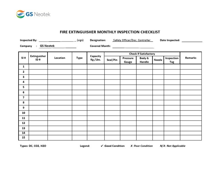 Fire Extinguisher Inspection Log Printable - Fire ...