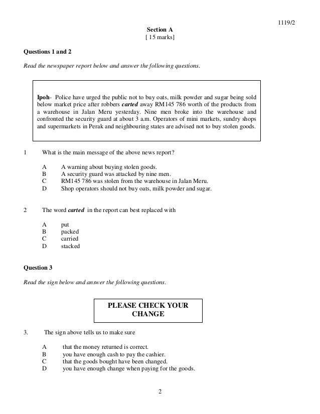 Soalan Spm English Paper 1 2019 - Kecemasan 1