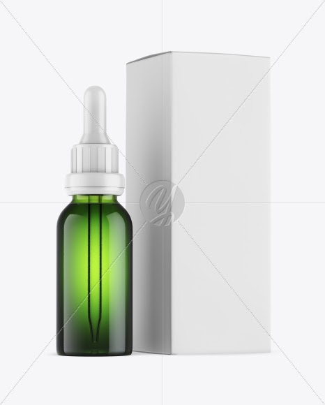 Download Download Green Glass Dropper Bottle w/ Box Mockup PSD