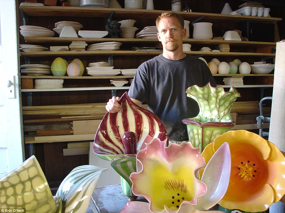 Potty artist: Clark Sorensen specializes in high-fire porcelain urinals shaped like plants and flowers p