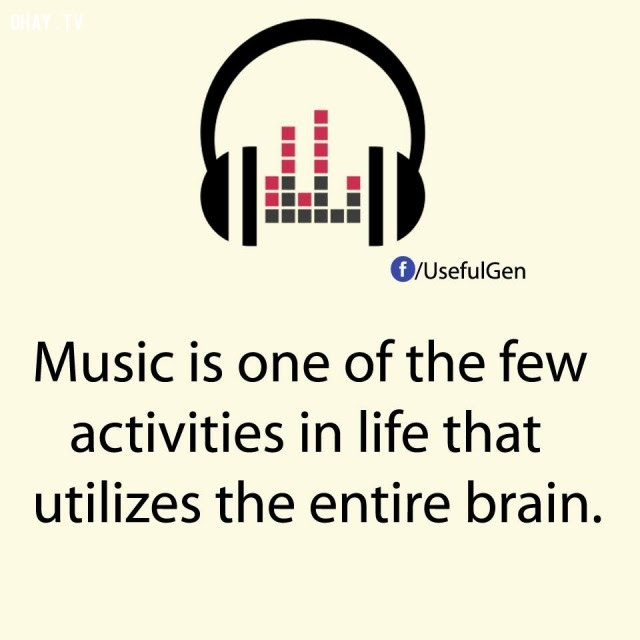 4. Âm nhạc là một trong số ít những hoạt động trong cuộc sống mà bạn sử dụng toàn bộ bộ não của mình.,sự thật thú vị,những điều thú vị trong cuộc sống,sự thật không phải ai cũng biết,sự thật đáng kinh ngạc