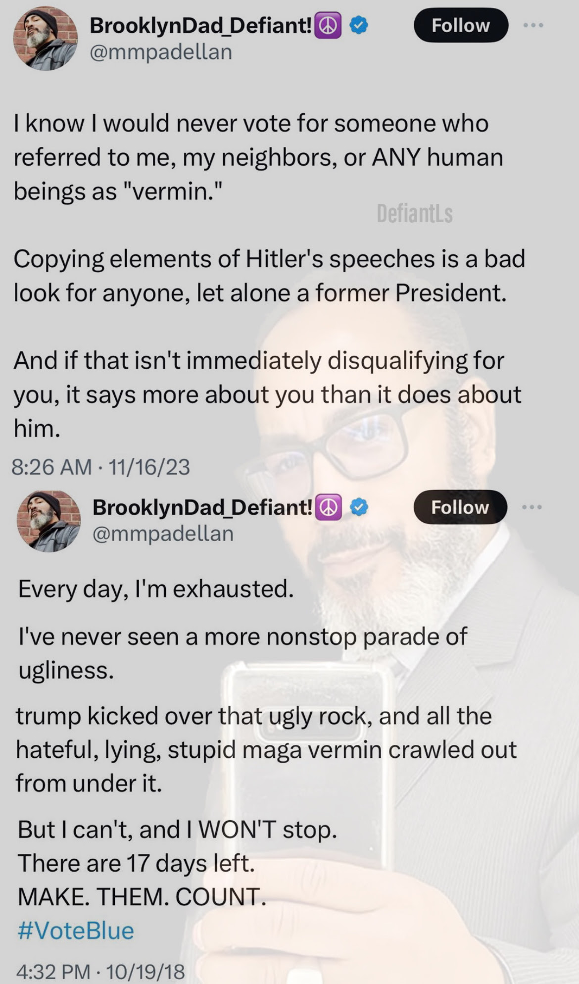 Hypocrite: Brooklyn Dad uses the word vermin in 2018 then later condemnds Trump for use the word.