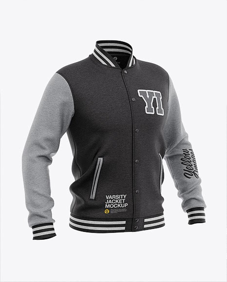 Download Free Heather Varsity Jacket Mockup - Front Half-SideView (PSD) - Download Free Heather Varsity ...