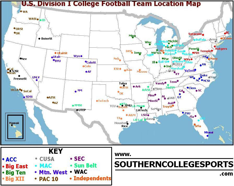 D1 College Football Map