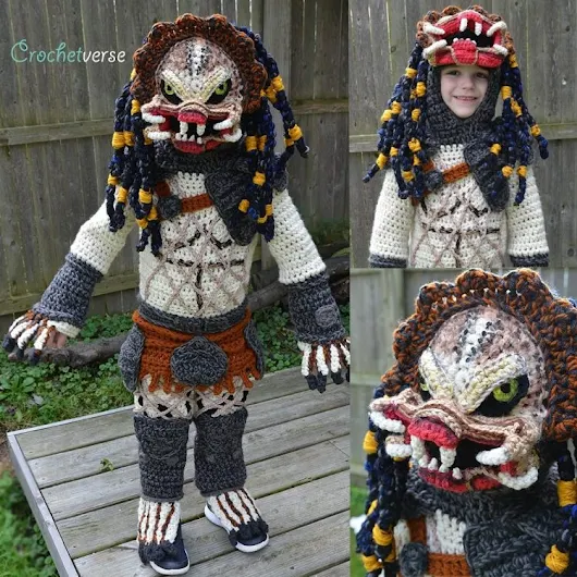 Yarn Obsessed Mother Crochets a Brilliant Predator Halloween Costume for Her Film Obsessed Son