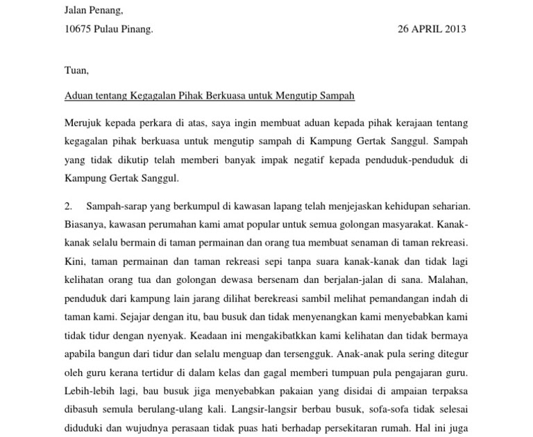 Contoh Karangan Surat Rasmi Aduan Banjir Kilat - X Gojek