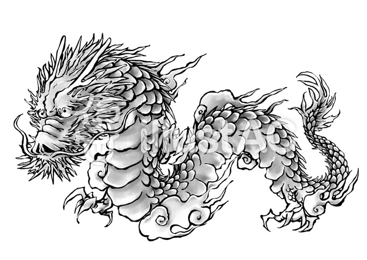 最高白黒 モノクロ 龍 イラスト スーパーイラストコレクション
