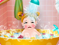Now please help the cute baby bathing!you should also have make the same title games. First Baby Bath Girl Games