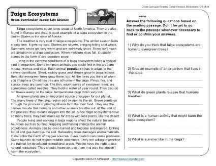 science reading comprehension worksheets 4th grade