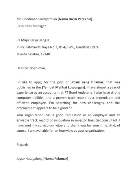 Contoh Cover Letter Bahasa Inggris Yang Baik - Bagi Hal Baik