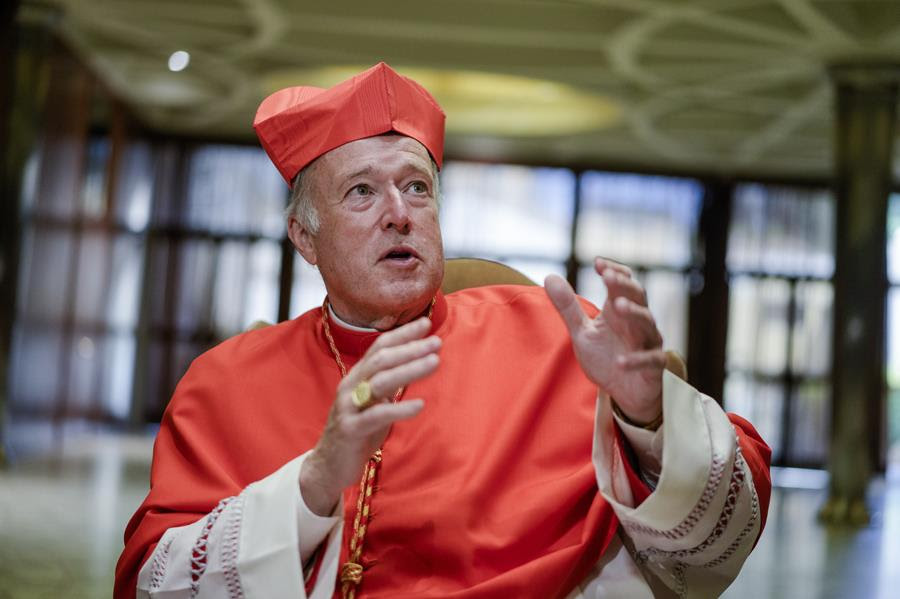 Cardinal Robert Walter McElroy gestures while speaking.