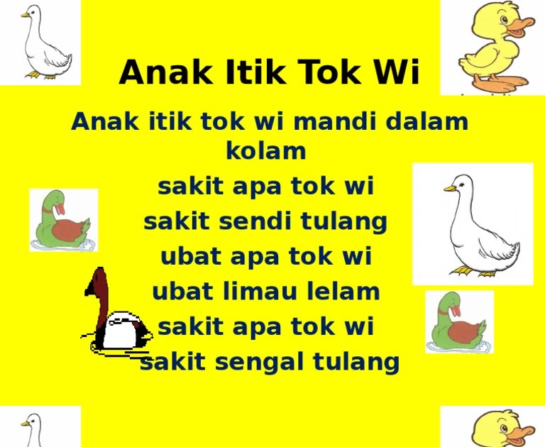 Lirik Lagu Anak Itik Tok Wi Malayqerstag