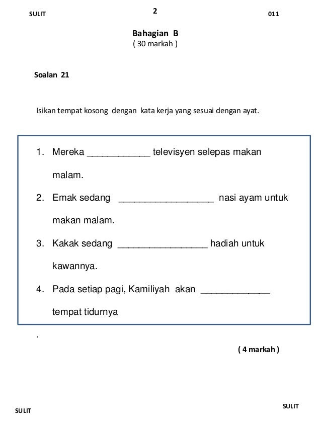 Soalan Bahasa Melayu Pemahaman Tahun 4 Ujian Mac - J Kosong w