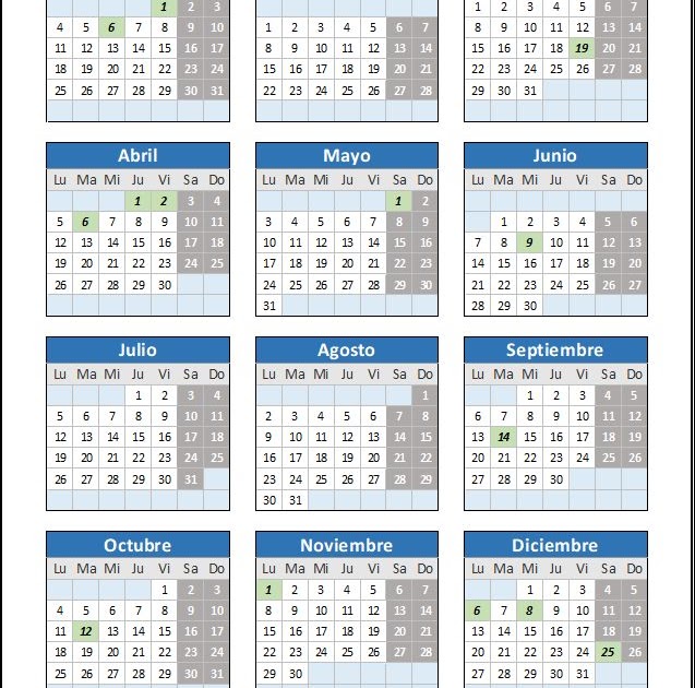 Calendario Laboral 2021 Barcelona Excel - Calendario Laboral 2019 en excel para imprimir ...