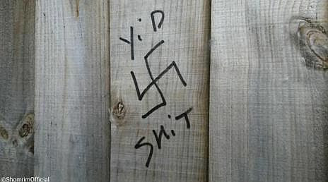 Anti-Semitic graffiti on the wall of a Jewish girls' school in London.