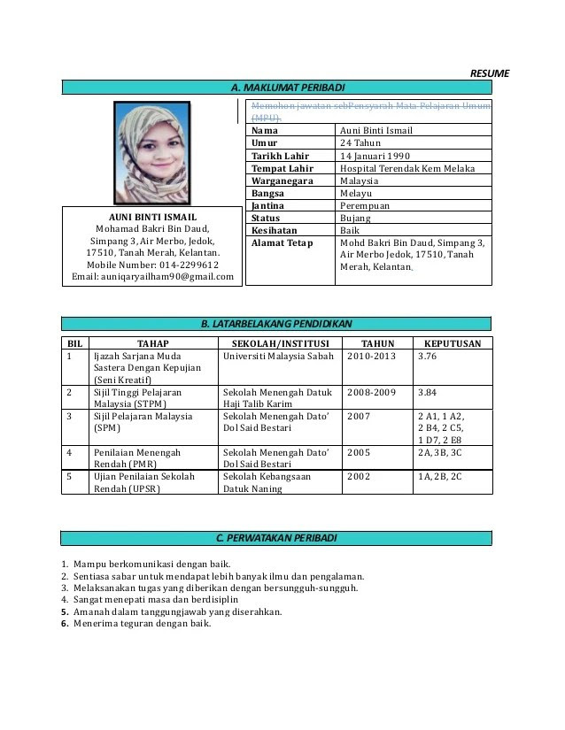 Contoh Resume Bahasa Melayu Arasmi