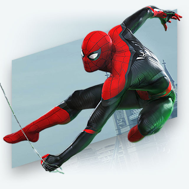 Spider-Man swings through the air in Spider-Man: Far From Home.