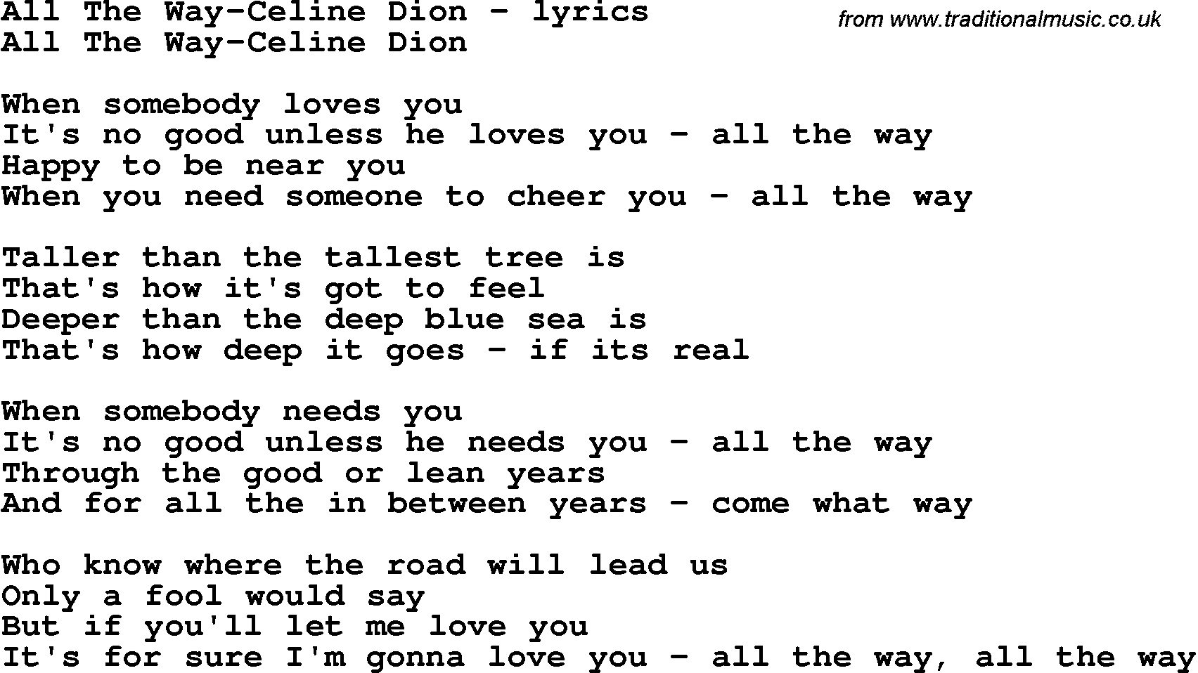 Celine Dion All The Way Lyrics Celine Dion Songs Age