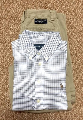 SALE MINT Polo Ralph Lauren Boy outfit Button Down Shirt blue check Khaki Pants 8