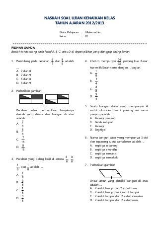 Soal Dan Kunci Jawaban Matematika Kelas 3 Sd Semester 2 Perantiguru Com