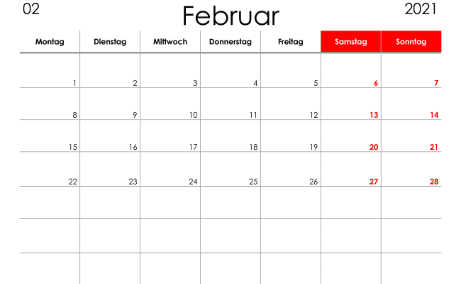 Kalenderblatt Februar 2021 Pdf : Kalender Februar 2021 Als Pdf Vorlagen / Diese version besteht ...
