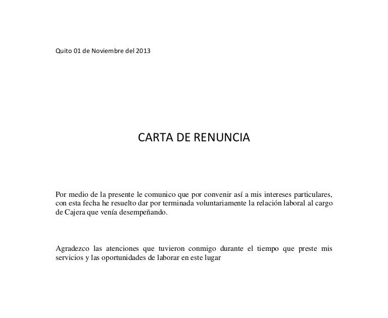 Carta De Renuncia Laboral Voluntaria Y Agradecimiento 