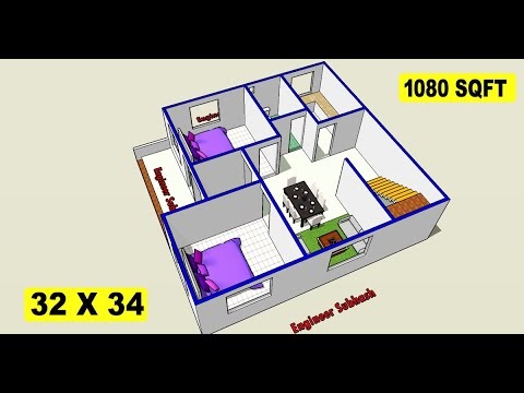 32 X 34 House Plan Design Ii 32 X 34 Ghar Ka Design Ii 2 Bhk House Plan