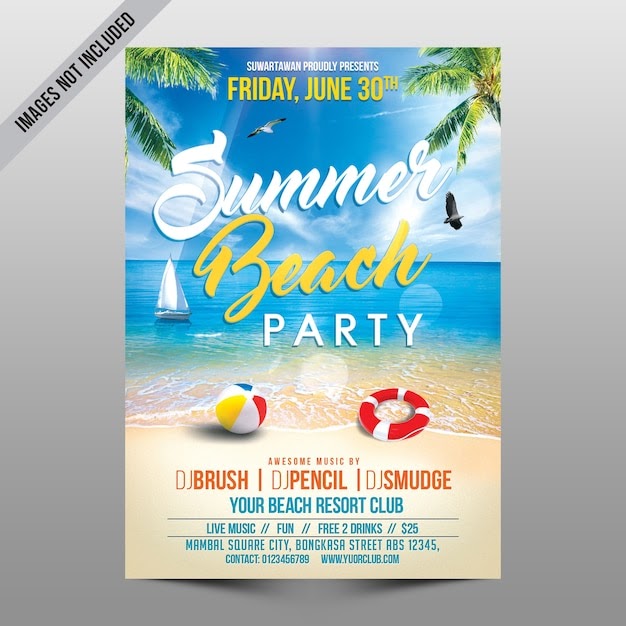 Download Beach party flyer mockup PSD Template